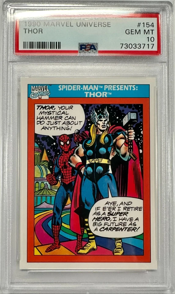 1990 Impel Skybox Marvel Universe #154 Thor/Spider-Man Rookie PSA 10 GEM MINT - Image 3 of 4