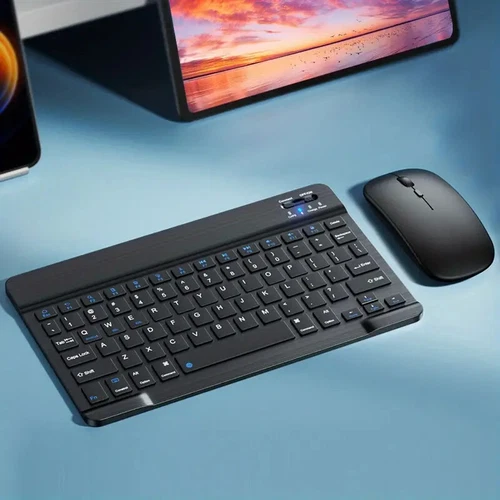 Bluetooth Mini Tastatur Mit Maus im Set Schwarz Weiß deutschem QWERTZ Layout - Bild 1 von 17