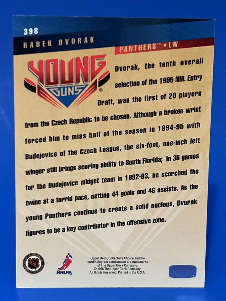 1995-96 Upper Deck CC Radek Dvorak Young Guns Rookie Card #398 - Image 2 of 2