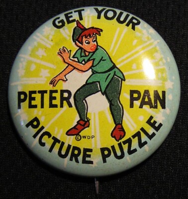 VTG c1953 WALT DISNEY PRODUCTIONS ''GET YOUR PETER PAN PICTURE PUZZLE'' PROMO PIN