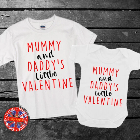 Mummy Daddy s Little Valentine Kids T shirt Gift Boys Girls Valentines Day