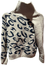 Shein Girl's Beige Turtleneck Long Sleeve Sweater Black Cheetah Print Size 11