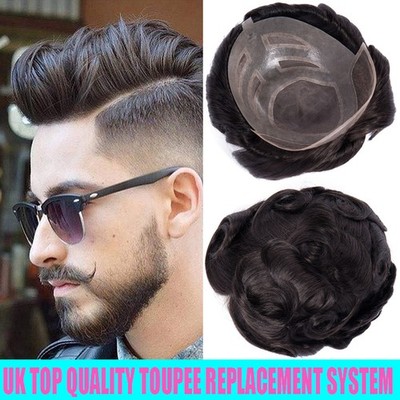 8A+ Ultra Thin Toupee Replacement Systems Wigs Men's Human Hair Wig Hairpiece US
