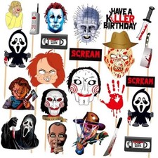 20Pcs Horror Halloween Photo Booth Props for Horror Party Decorations Scary Red