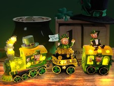 St Patricks Day Decorations Train for Home, Lighted Leprechaun Figurine Train...