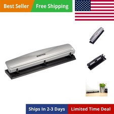 Office 3 Hole Punch, 12 Sheet Capacity, Metal, Rubber Base, Easy-Clean Tray,...