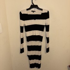 Fashion Nova Women’s Parisian Winter Sweater & Skirt Set Black/ White Striped XS