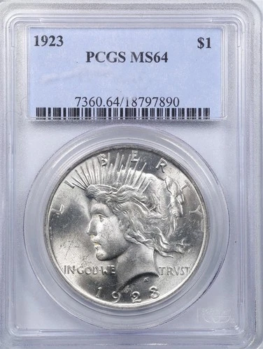 1923 $1 Peace Silver Dollar MS64 PCGS 18797890 Chipped Holder