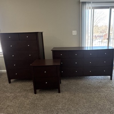 Dark Brown Wood Bedroom Set - Dresser, Chest, Nightstand, Contemporary  Style | eBay