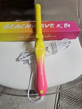 Beachwaver S1 Ceramic Rotating Curling Iron 1" Malibu Sunrise Pink Yellow Tested