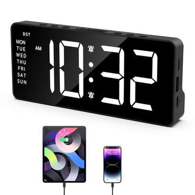 ORIA digital alarm clock LED display rechargeable desk clock