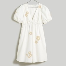 New Madewell Annamarie Mini Dress Size 00 White Embroidered Flowers NL107