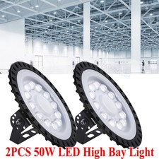 2 Pack 50W UFO Led High Bay Light Factory Warehouse Commercial Led Shop Lights