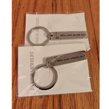 Engraved Metal Keychain Set Silver Love Hearts Detachable Keyring