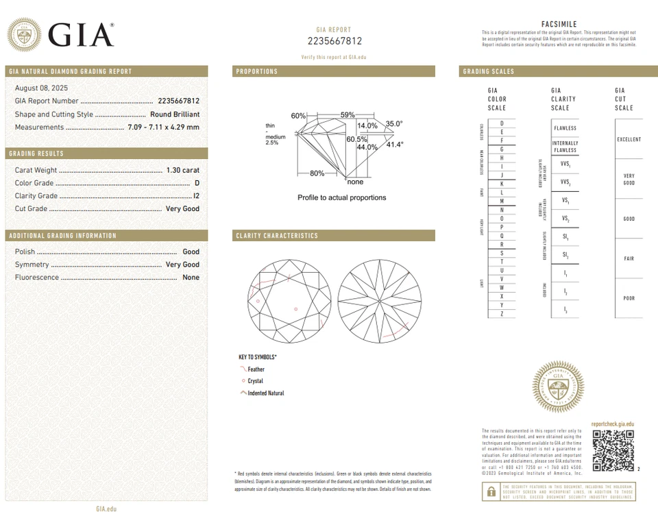 Diamante Natural Certificado GIA 1,30 quilates | Forma Redonda | Color-D | Claridad-I2 Foto 2 de 4