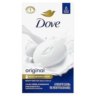 Dove Beauty Bar Soap Original, 6 Bars, 3.75 oz Each
