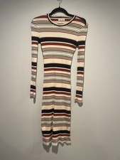 Madewell Dress Multicolor Stripes Small Long Sleeve MIDI  Ribbed Knit Stretch
