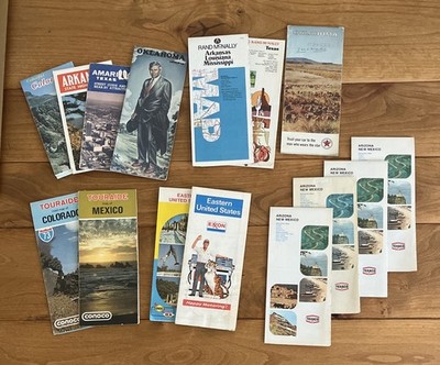 Lot Of 15 Vintage USA Road Maps 70s Texaco,McNally, Conoco,Sun oil,Exxon