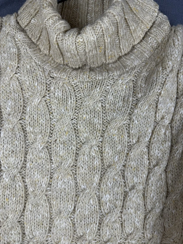 Suéter Woolrich Para Mujer S Marfil Beige Tejido con Cable Hecho en EE. UU. Mezcla de Lana Cuello Alto Foto 2 de 4