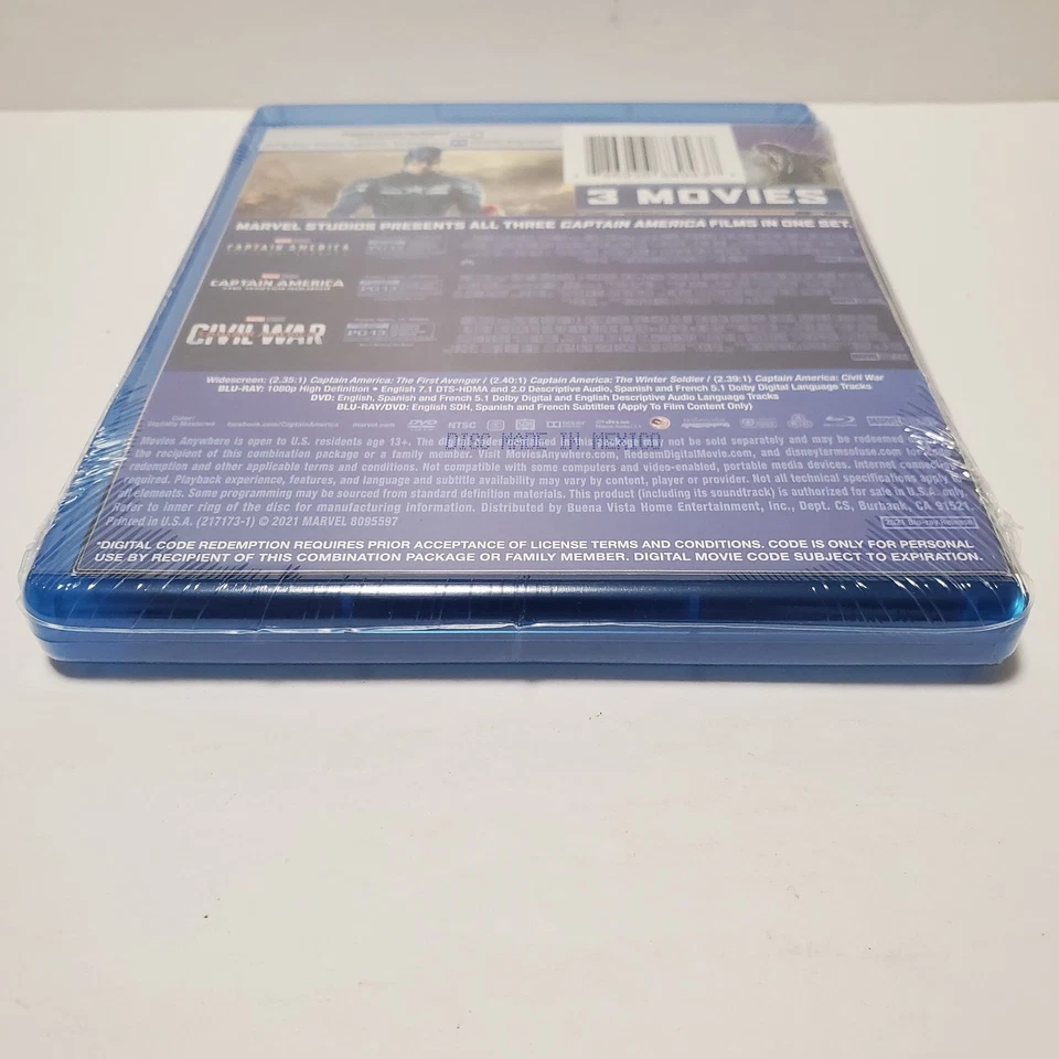 Captain America 3-Movie Collection Blu-Ray DVD Set Digital Code W/Slip Cover NEW - Image 4 of 4