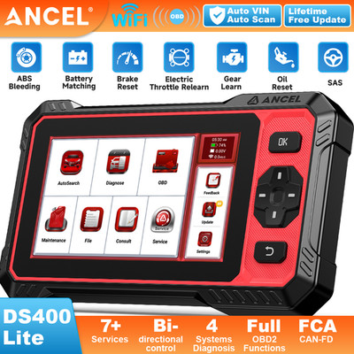 ANCEL DS400 Lite Car Bidirectional OBD2 Scanner Throttle Relearn CAN-FD FCA BMS