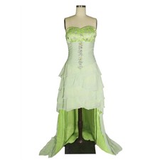 Vtg Green US 4 S Gemstone Tiered Beaded High Low Ruched Bodice Prom Gown Dress