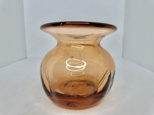 HTF Vintage Blenko Glass 849s Optic Vase In Cased Apricot W/label 1 Yr Only