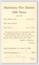 1950 South Shaftsbury VT Fire District Postal Card Local Tax Notice