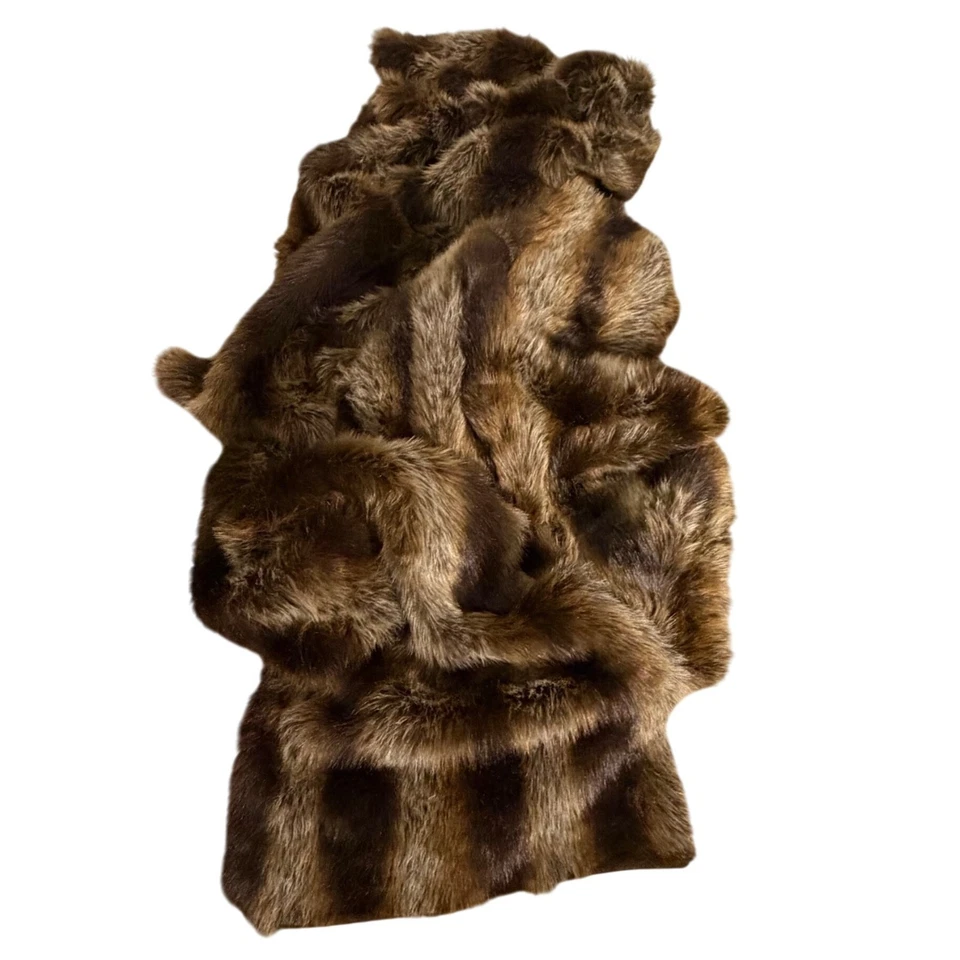 Vintage Brown Faux Fur Fleece Backing Fabric, Valance, Throw/Blanket 189"x21" - Image 3 of 4