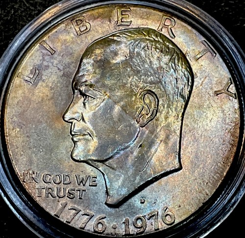1976 D Type 2 Ike Dollar RainbowToned Uncirculated BU Mint State U.S. Münze