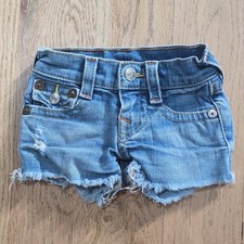 True Religion Dolly Cut Off Girls Distressed Frayed Denim Shorts Blue Sz 2