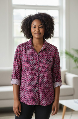 Notations Women's Button Down Blouse Tab Sleeved multicolor Size 3X