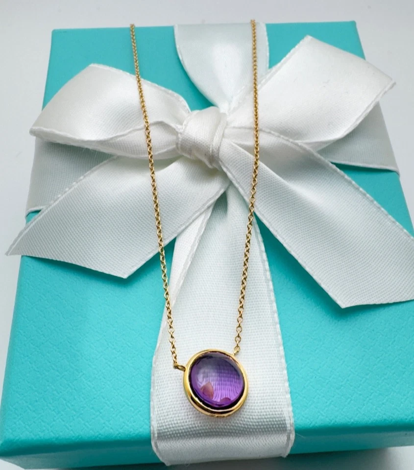 Colgante Tiffany Paloma Picasso Hoja de Olivo Redondo Amatista Oro Amarillo 18K Foto 3 de 4