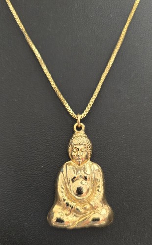 Vintage 70er Jahre Buddha Anhänger an Kette Spiritueller Buddhismus vergoldet Halskette