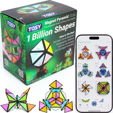 Magnet Pyramid Glow - 1 Cube Transforms into 1 Billion Shapes, 15 Pcs (12 Puzzle