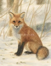 Enchanting Winter Forest Foxes Watercolor Painting Print 8"x10" on Matte Paper