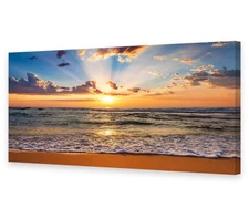 BK1850 Wall Art Decor Large Canvas Print Picture Sunrise Ocean Beach Waves Sc...