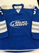 Vintage Bud Light Beer Hockey Jersey #5 LARGE NCHL FIGHT STRAP