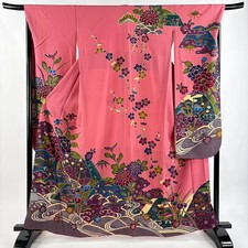 Japanese Furisode Kimono length 161.5cm sleeve length 67.5cm L sleeve flowers