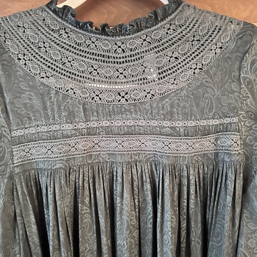 GENTLE FAWN-Green High Neck Victorian Long Sleeve Blouse Size S - Picture 7 of 16