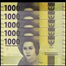Indonesia 1000 Rupiah, 2016-2019, Pick#154, lot of 5 pcs, UNC