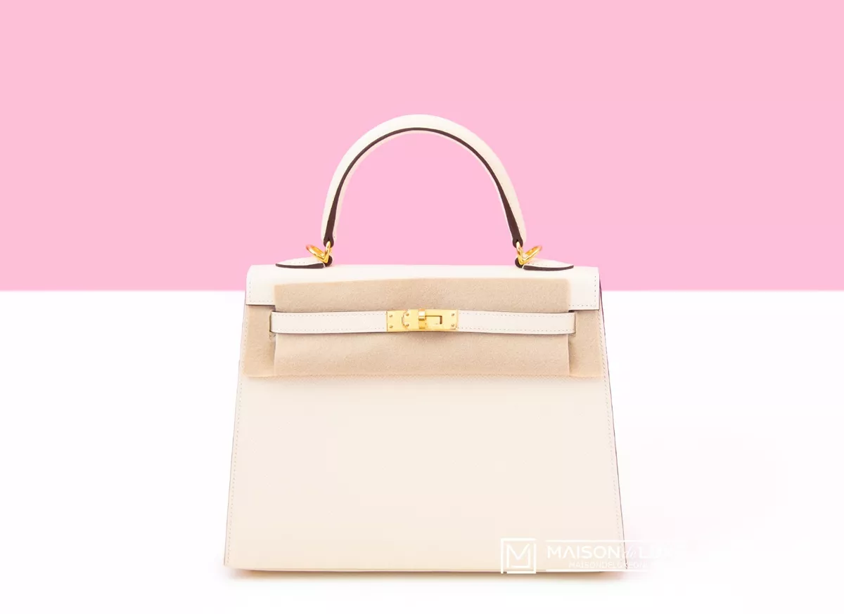 NEW HERMES NATA OFF WHITE KELLY 25 BAG EPSOM SELLIER GHW HANDBAG