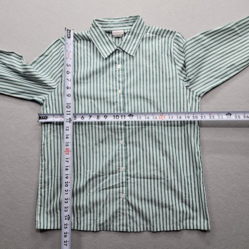 American Sweetheart Women's Medium Green Stripes L/S Button Down - Picture 6 of 13