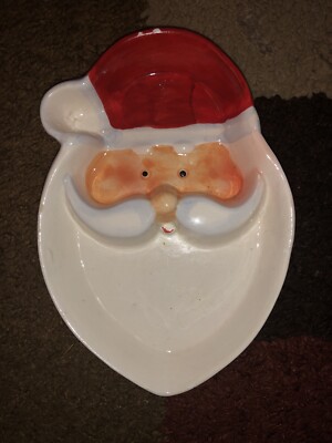 Atico Hand Painted Ceramic 7  CHRISTMAS SANTA CANDY- CONDIMENT DISH
