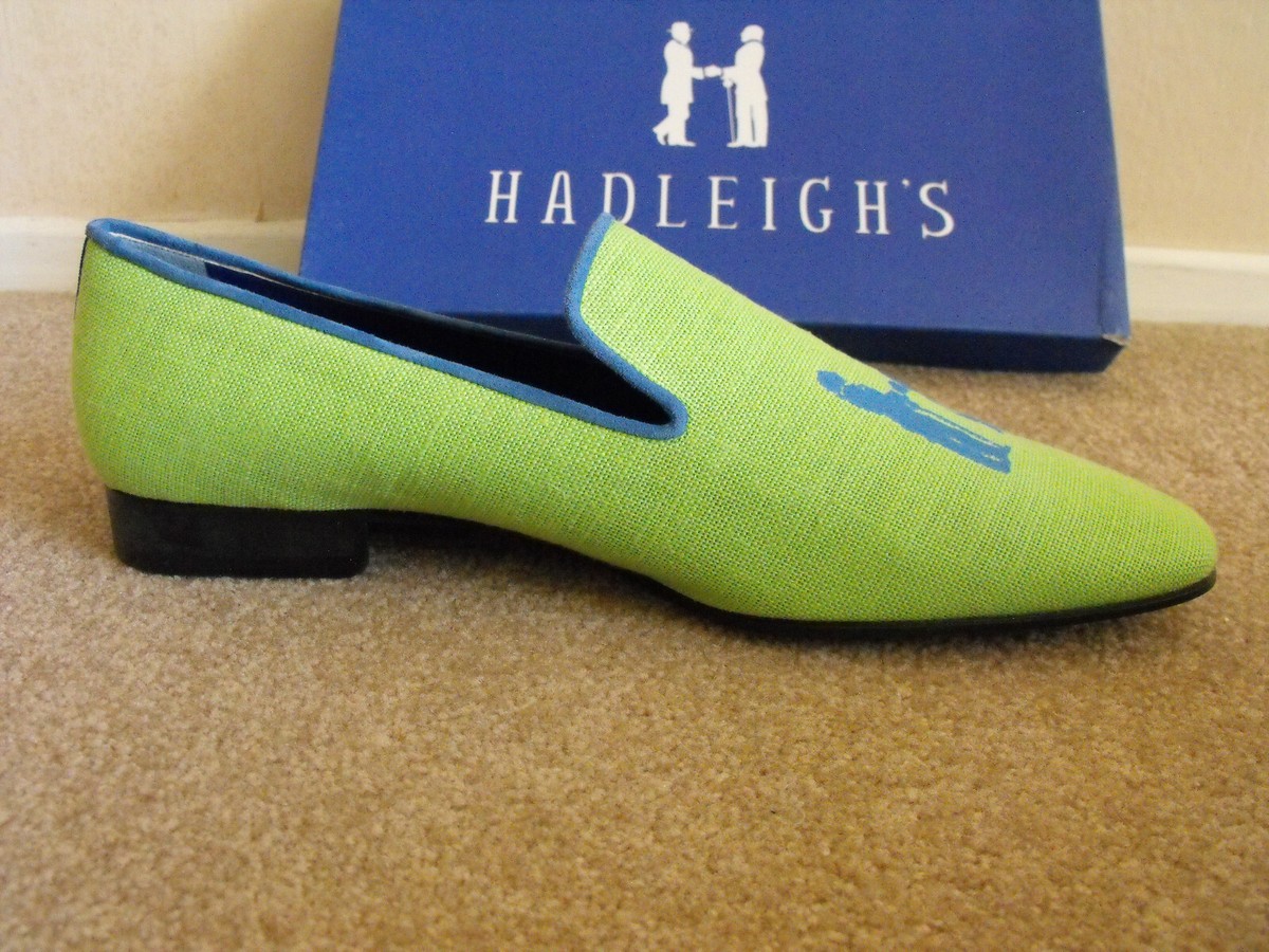 RARE! NIB Hadleighs ITALY Handmade Green Blue Linen Loafers 