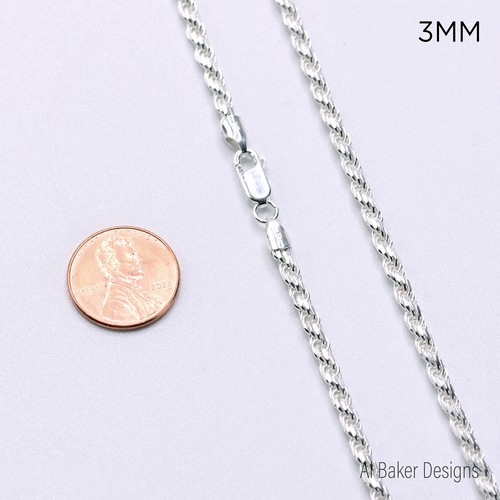 Italy 925 SOLID Sterling Silver Diamond-Cut ROPE Chain Necklace or Bracelet - 第 16/26 張圖片
