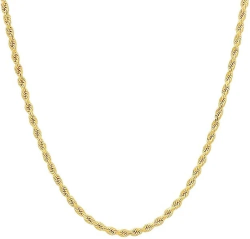 14K Solid Gold Rope Chain 20 Inch 5Mm Real Genuine Solid 1/20 14K Yellow Gold Rope Chain Necklace 20 Inch Men Women