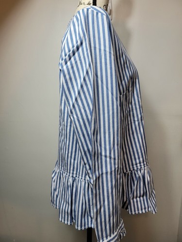 Denim & Co. Yarn Dyed Striped Peplum Jacket - Seaport Blue - Medium - Picture 6 of 9