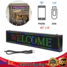 LED Sign 40"X8" Scrolling Message Display Board Outdoor RGB 7-Color Programmab