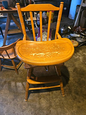 Vintage 1960s Baby High Chair with Removable Tray Foot Rest and Strap-Solid Wood